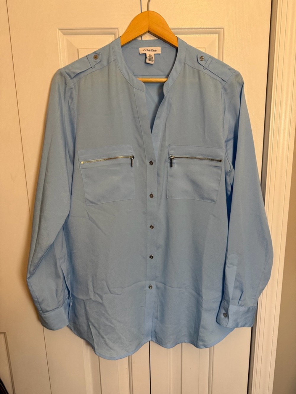 Calvin Klein Light Blue Blouse Zip Pockets L
